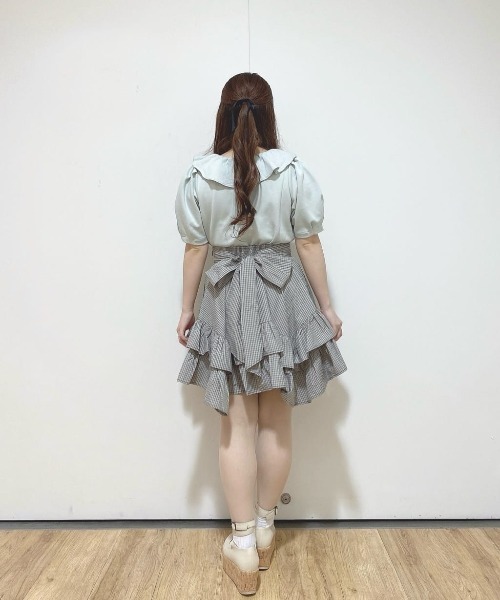 F i.n.t(フィント)の「ボリュームフリルヘムチェックミニスカート/fint フィント(スカート・レディース・ベージュ/ブルー・FREE)」の7枚目の写真