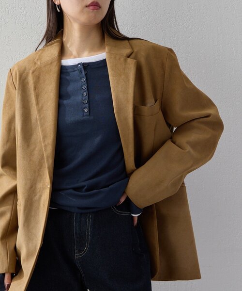 GALLARDAGALANTE(ガリャルダガランテ)の「【2026AW Debut】【UNFORM】2PACヘンリーネックカットソー(Tシャツ/カットソー・レディース・ネイビー/グレー・FREE)」の2枚目の写真