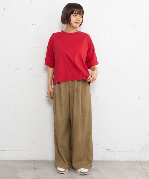 POU DOU DOU(プードゥドゥ)の「バードスカラップ刺繍Tee(Tシャツ/カットソー・レディース・オフホワイト/レッド/ブラック・3)」の4枚目の写真