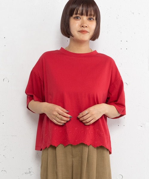 POU DOU DOU(プードゥドゥ)の「バードスカラップ刺繍Tee(Tシャツ/カットソー・レディース・オフホワイト/レッド/ブラック・3)」の7枚目の写真