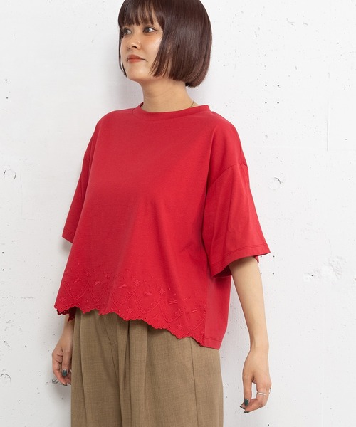 POU DOU DOU(プードゥドゥ)の「バードスカラップ刺繍Tee(Tシャツ/カットソー・レディース・オフホワイト/レッド/ブラック・3)」の8枚目の写真