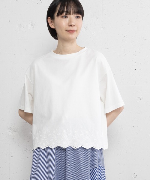 POU DOU DOU(プードゥドゥ)の「バードスカラップ刺繍Tee(Tシャツ/カットソー・レディース・オフホワイト/レッド/ブラック・3)」の16枚目の写真