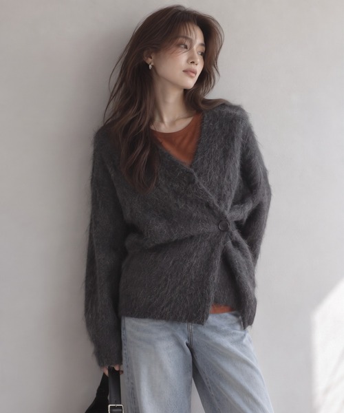 【2WAY】シャギーニット カシュクールカーディガン