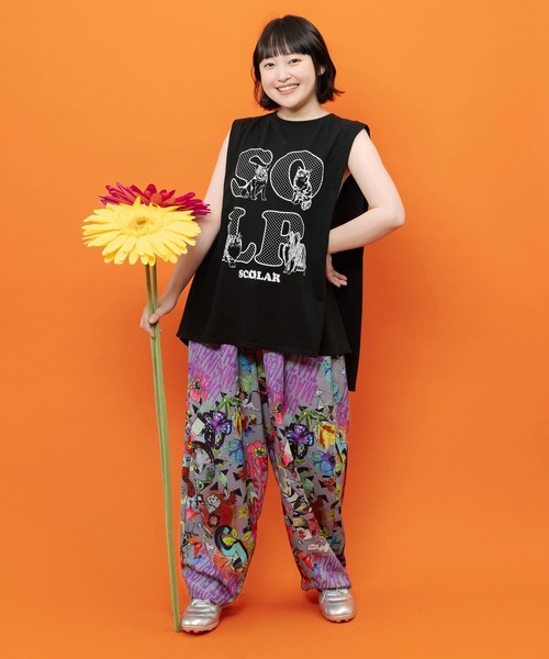 ScoLar（スカラー）の「162742：シワ加工 ポップ総柄パンツ（Tシャツ/カットソー・レディース・アイボリー/チャコールグレー・M）」の3枚目の写真