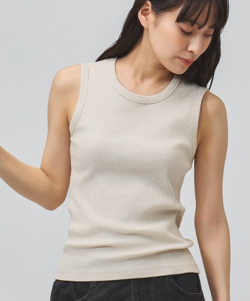 TIGORA(ティゴラ)の「ティゴラ TIGORA ストレッチリブタンクトップ(タンクトップ・レディース・ブラック/ライトベージュ・S/M/L/XL)」の5枚目の写真