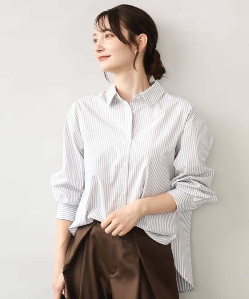 MK MICHEL KLEIN（エムケーミッシェルクラン）の「[防シワ/洗える]コットン混ベーシックシャツ（ストライプ）（シャツ/ブラウス・レディース・ブルー/ライトグレー・38）」の3枚目の写真