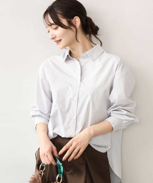 MK MICHEL KLEIN（エムケーミッシェルクラン）の「[防シワ/洗える]コットン混ベーシックシャツ（ストライプ）（シャツ/ブラウス・レディース・ブルー/ライトグレー・38）」の4枚目の写真