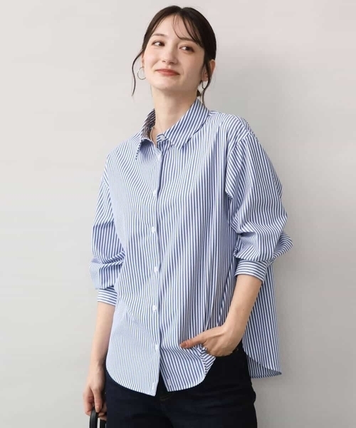 MK MICHEL KLEIN（エムケーミッシェルクラン）の「[防シワ/洗える]コットン混ベーシックシャツ（ストライプ）（シャツ/ブラウス・レディース・ブルー/ライトグレー・38）」の10枚目の写真