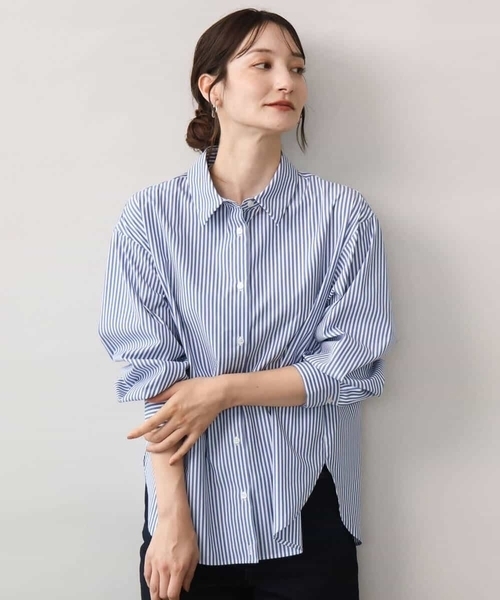 MK MICHEL KLEIN（エムケーミッシェルクラン）の「[防シワ/洗える]コットン混ベーシックシャツ（ストライプ）（シャツ/ブラウス・レディース・ブルー/ライトグレー・38）」の11枚目の写真