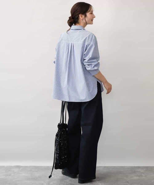MK MICHEL KLEIN（エムケーミッシェルクラン）の「[防シワ/洗える]コットン混ベーシックシャツ（ストライプ）（シャツ/ブラウス・レディース・ブルー/ライトグレー・38）」の13枚目の写真