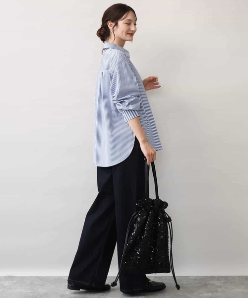 MK MICHEL KLEIN（エムケーミッシェルクラン）の「[防シワ/洗える]コットン混ベーシックシャツ（ストライプ）（シャツ/ブラウス・レディース・ブルー/ライトグレー・38）」の14枚目の写真