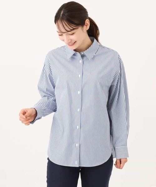 MK MICHEL KLEIN（エムケーミッシェルクラン）の「[防シワ/洗える]コットン混ベーシックシャツ（ストライプ）（シャツ/ブラウス・レディース・ブルー/ライトグレー・38）」の15枚目の写真
