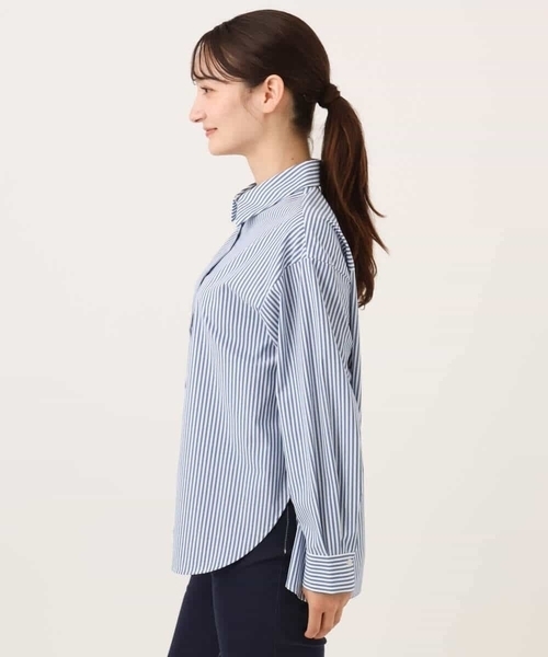 MK MICHEL KLEIN（エムケーミッシェルクラン）の「[防シワ/洗える]コットン混ベーシックシャツ（ストライプ）（シャツ/ブラウス・レディース・ブルー/ライトグレー・38）」の16枚目の写真