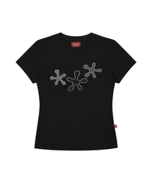 Dot Flower Slim Fit T-shirts Black