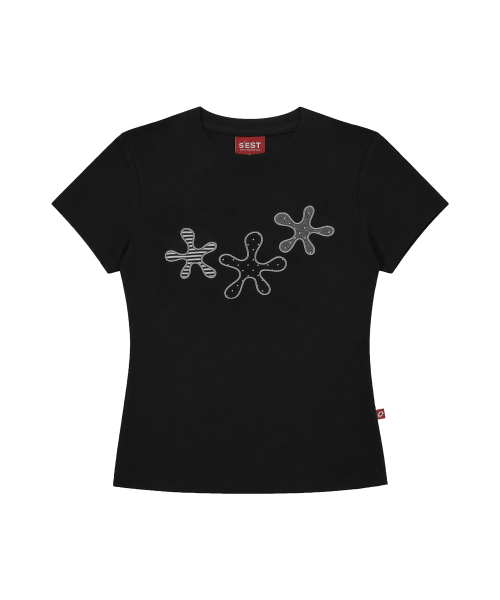 S'EST(エスイーエスティー)の「Dot Flower Slim Fit T-shirts Black(Tシャツ/カットソー・レディース・ブラック・SMALL)」の1枚目の写真