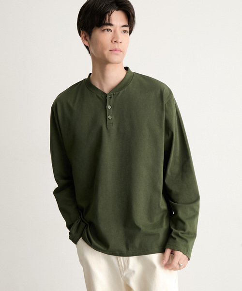 MONO-MART(モノマート)の「【EASY COMFORTシリーズ】USAコットン ベーシック コンパクトフィット ヘンリーネック長袖Tシャツ<UVカット>(Tシャツ/カットソー・メンズ・ブラック/ワイン系/ダークグレー/ブラウン系/グレイッシュブルー/オリーブ/ライトグレー/ホワイト・XL/L/M/S)」の22枚目の写真
