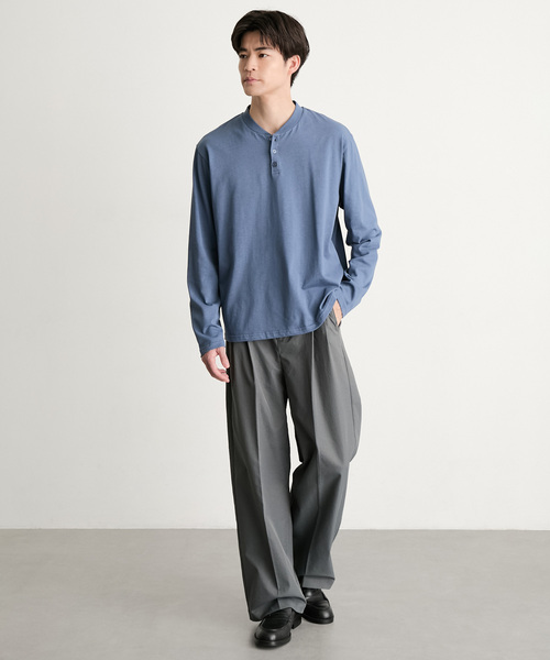 MONO-MART(モノマート)の「【EASY COMFORTシリーズ】USAコットン ベーシック コンパクトフィット ヘンリーネック長袖Tシャツ<UVカット>(Tシャツ/カットソー・メンズ・ブラック/ワイン系/ダークグレー/ブラウン系/グレイッシュブルー/オリーブ/ライトグレー/ホワイト・XL/L/M/S)」の17枚目の写真