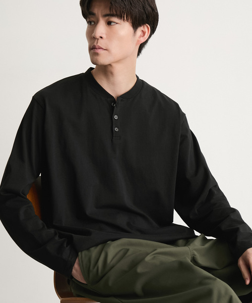 MONO-MART(モノマート)の「【EASY COMFORTシリーズ】USAコットン ベーシック コンパクトフィット ヘンリーネック長袖Tシャツ<UVカット>(Tシャツ/カットソー・メンズ・ブラック/ワイン系/ダークグレー/ブラウン系/グレイッシュブルー/オリーブ/ライトグレー/ホワイト・XL/L/M/S)」の11枚目の写真