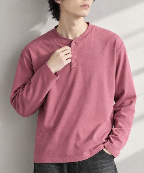 MONO-MART(モノマート)の「【EASY COMFORTシリーズ】USAコットン ベーシック コンパクトフィット ヘンリーネック長袖Tシャツ<UVカット>(Tシャツ/カットソー・メンズ・ブラック/ワイン系/ダークグレー/ブラウン系/グレイッシュブルー/オリーブ/ライトグレー/ホワイト・XL/L/M/S)」の8枚目の写真
