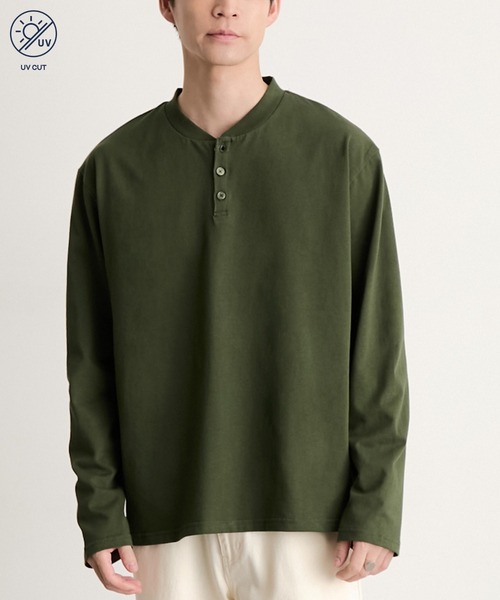 MONO-MART(モノマート)の「【EASY COMFORTシリーズ】USAコットン ベーシック コンパクトフィット ヘンリーネック長袖Tシャツ<UVカット>(Tシャツ/カットソー・メンズ・ブラック/ワイン系/ダークグレー/ブラウン系/グレイッシュブルー/オリーブ/ライトグレー/ホワイト・XL/L/M/S)」の18枚目の写真