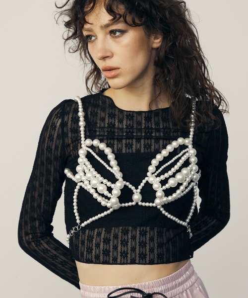 セール】back ribbon pearl bustier / バックリボンパールビスチェ