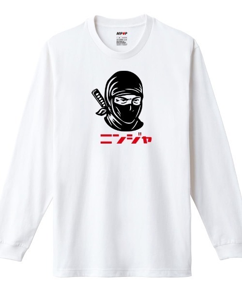 NIPOP（ニポップ）の「NIPOP（ニポップ） 長袖Tシャツ 忍者 イラスト 和 プリント インバウンド お土産 ロンT トップス レディース（Tシャツ/カットソー・レディース・ホワイト/ブラック/ヘザーグレー・XS/S）」の2枚目の写真