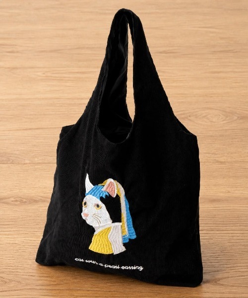 アニマル刺繍 コーデュロイ トートバッグ 犬 ネコ（トートバッグ