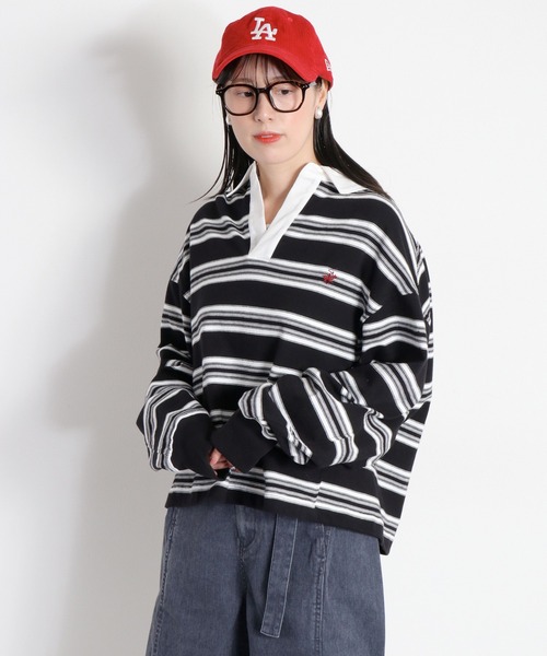 BEVERLY HILLS POLO CLUB（ビバリーヒルズポロクラブ）の「【BEVERLY HILLS POLO CLUB】ボーダーラガーポロシャツ（ポロシャツ・レディース・ブラウン/ネイビー/ブラック・M）」の2枚目の写真