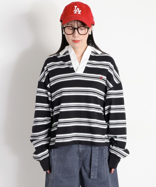 BEVERLY HILLS POLO CLUB（ビバリーヒルズポロクラブ）の「【BEVERLY HILLS POLO CLUB】ボーダーラガーポロシャツ（ポロシャツ・レディース・ブラウン/ネイビー/ブラック・M）」の9枚目の写真
