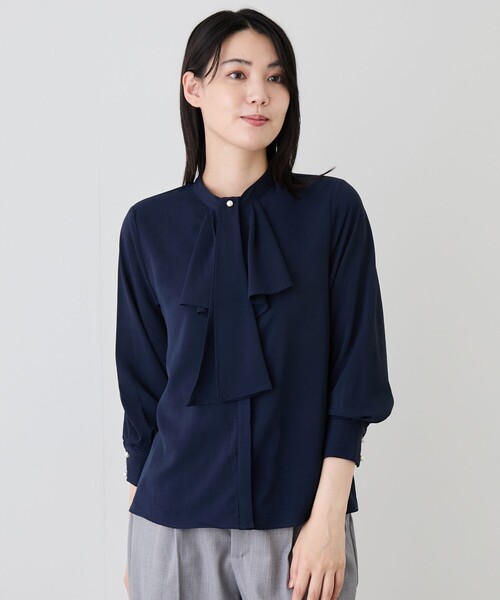 Jayro(ジャイロ)の「2WAYタイ付きラッフルフリルブラウス(シャツ/ブラウス・レディース・ネイビー/ホワイト系その他6/ホワイト系その他・M)」の3枚目の写真