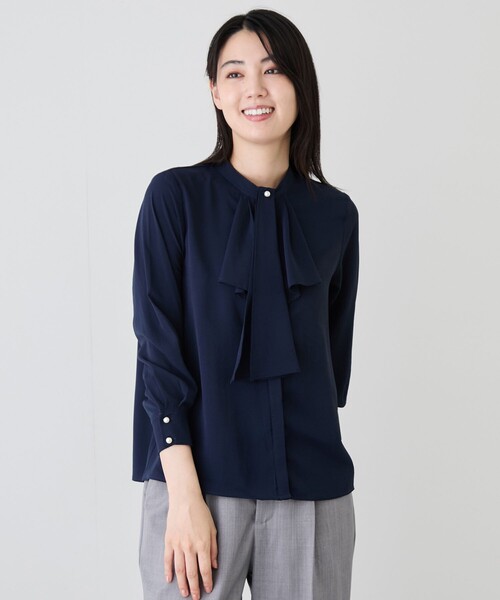 Jayro(ジャイロ)の「2WAYタイ付きラッフルフリルブラウス(シャツ/ブラウス・レディース・ネイビー/ホワイト系その他6/ホワイト系その他・M)」の19枚目の写真