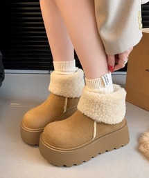 厚底ボアムートンショートブーツ秋冬防寒靴