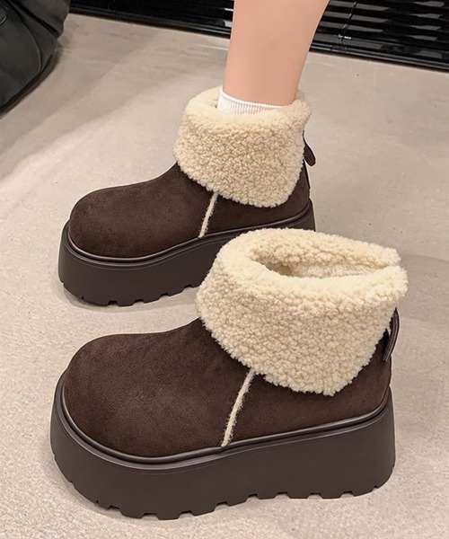 Miniministore（ミニミニストア）の「厚底ボアムートンショートブーツ秋冬防寒靴（ブーツ・レディース・ブラウン/キャメル・22.5cm/24.5cm/24.0cm/23.0cm/23.5cm）」の2枚目の写真
