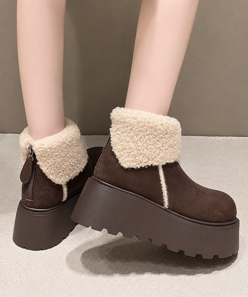 Miniministore（ミニミニストア）の「厚底ボアムートンショートブーツ秋冬防寒靴（ブーツ・レディース・ブラウン/キャメル・22.5cm/24.5cm/24.0cm/23.0cm/23.5cm）」の22枚目の写真