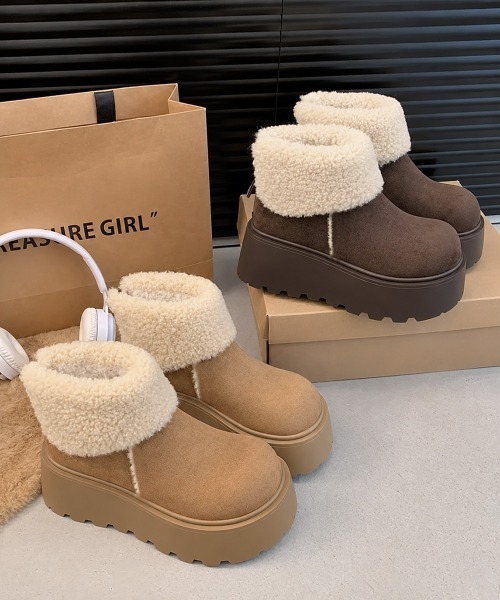 Miniministore（ミニミニストア）の「厚底ボアムートンショートブーツ秋冬防寒靴（ブーツ・レディース・ブラウン/キャメル・22.5cm/24.5cm/24.0cm/23.0cm/23.5cm）」の12枚目の写真