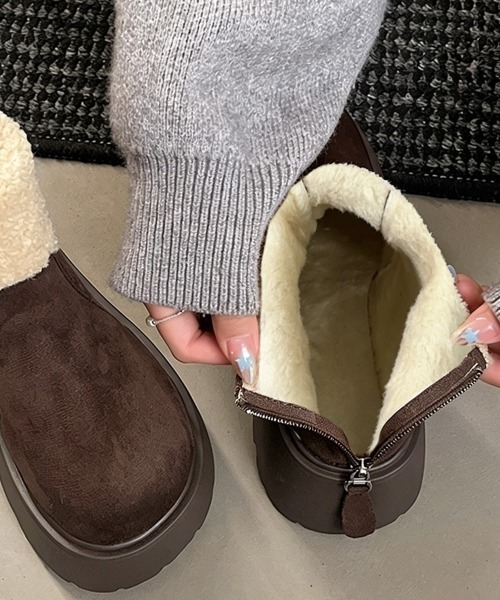 Miniministore（ミニミニストア）の「厚底ボアムートンショートブーツ秋冬防寒靴（ブーツ・レディース・ブラウン/キャメル・22.5cm/24.5cm/24.0cm/23.0cm/23.5cm）」の3枚目の写真