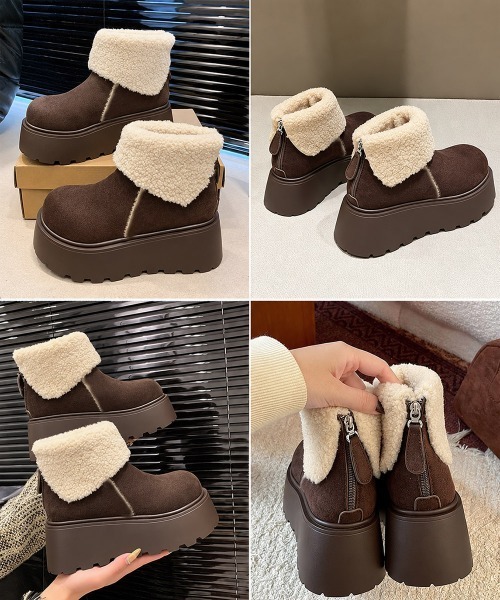 Miniministore（ミニミニストア）の「厚底ボアムートンショートブーツ秋冬防寒靴（ブーツ・レディース・ブラウン/キャメル・22.5cm/24.5cm/24.0cm/23.0cm/23.5cm）」の4枚目の写真