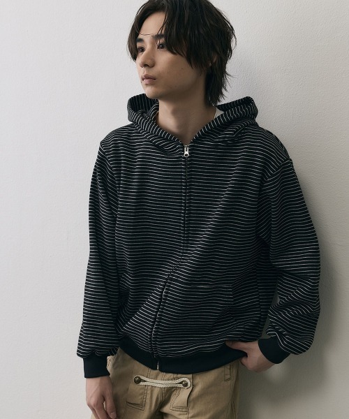 Shoowtime（ショウタイム）の「Vintage Grunge Border Zip Hoodie / ヴィンテージ グランジ ボーダー ジップパーカー（パーカー・メンズ・ブラック/アイボリー・X-LARGE/LARGE/MEDIUM）」の7枚目の写真