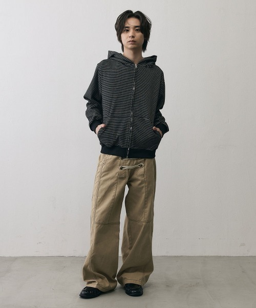 Shoowtime（ショウタイム）の「Vintage Grunge Border Zip Hoodie / ヴィンテージ グランジ ボーダー ジップパーカー（パーカー・メンズ・ブラック/アイボリー・X-LARGE/LARGE/MEDIUM）」の10枚目の写真