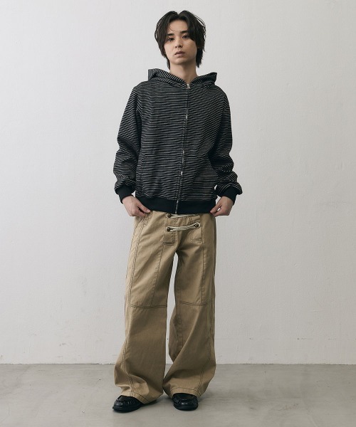 Shoowtime（ショウタイム）の「Vintage Grunge Border Zip Hoodie / ヴィンテージ グランジ ボーダー ジップパーカー（パーカー・メンズ・ブラック/アイボリー・X-LARGE/LARGE/MEDIUM）」の11枚目の写真