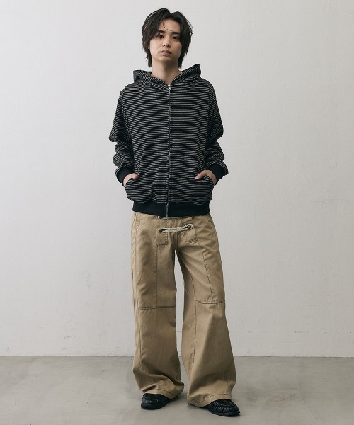 Shoowtime（ショウタイム）の「Vintage Grunge Border Zip Hoodie / ヴィンテージ グランジ ボーダー ジップパーカー（パーカー・メンズ・ブラック/アイボリー・X-LARGE/LARGE/MEDIUM）」の12枚目の写真