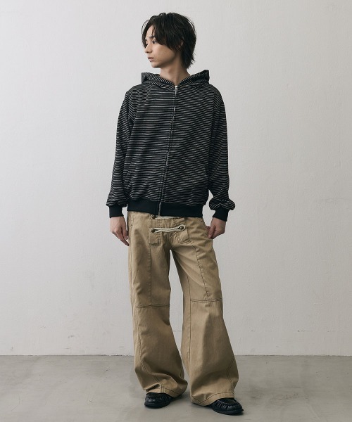 Shoowtime（ショウタイム）の「Vintage Grunge Border Zip Hoodie / ヴィンテージ グランジ ボーダー ジップパーカー（パーカー・メンズ・ブラック/アイボリー・X-LARGE/LARGE/MEDIUM）」の13枚目の写真