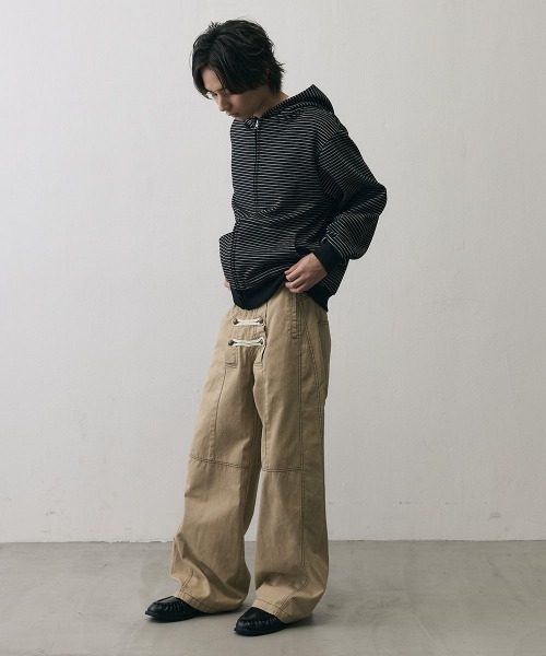 Shoowtime（ショウタイム）の「Vintage Grunge Border Zip Hoodie / ヴィンテージ グランジ ボーダー ジップパーカー（パーカー・メンズ・ブラック/アイボリー・X-LARGE/LARGE/MEDIUM）」の14枚目の写真