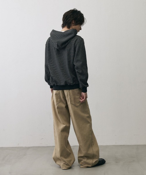 Shoowtime（ショウタイム）の「Vintage Grunge Border Zip Hoodie / ヴィンテージ グランジ ボーダー ジップパーカー（パーカー・メンズ・ブラック/アイボリー・X-LARGE/LARGE/MEDIUM）」の16枚目の写真