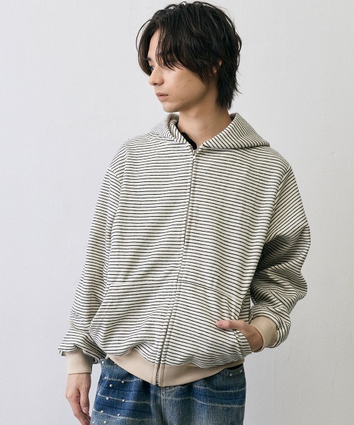 Shoowtime（ショウタイム）の「Vintage Grunge Border Zip Hoodie / ヴィンテージ グランジ ボーダー ジップパーカー（パーカー・メンズ・ブラック/アイボリー・X-LARGE/LARGE/MEDIUM）」の17枚目の写真
