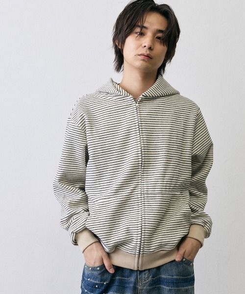 Shoowtime（ショウタイム）の「Vintage Grunge Border Zip Hoodie / ヴィンテージ グランジ ボーダー ジップパーカー（パーカー・メンズ・ブラック/アイボリー・X-LARGE/LARGE/MEDIUM）」の18枚目の写真