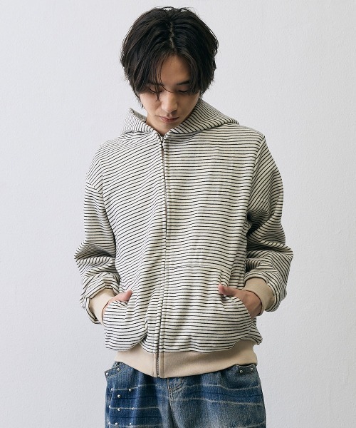 Shoowtime（ショウタイム）の「Vintage Grunge Border Zip Hoodie / ヴィンテージ グランジ ボーダー ジップパーカー（パーカー・メンズ・ブラック/アイボリー・X-LARGE/LARGE/MEDIUM）」の19枚目の写真