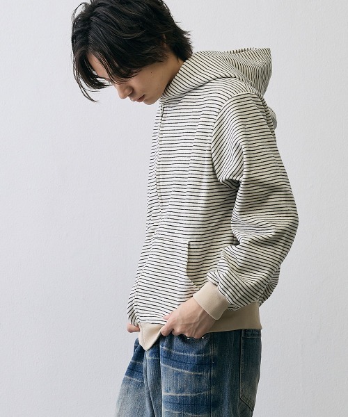 Shoowtime（ショウタイム）の「Vintage Grunge Border Zip Hoodie / ヴィンテージ グランジ ボーダー ジップパーカー（パーカー・メンズ・ブラック/アイボリー・X-LARGE/LARGE/MEDIUM）」の20枚目の写真