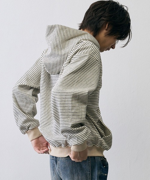Shoowtime（ショウタイム）の「Vintage Grunge Border Zip Hoodie / ヴィンテージ グランジ ボーダー ジップパーカー（パーカー・メンズ・ブラック/アイボリー・X-LARGE/LARGE/MEDIUM）」の21枚目の写真
