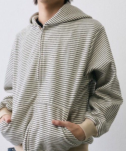 Shoowtime（ショウタイム）の「Vintage Grunge Border Zip Hoodie / ヴィンテージ グランジ ボーダー ジップパーカー（パーカー・メンズ・ブラック/アイボリー・X-LARGE/LARGE/MEDIUM）」の22枚目の写真
